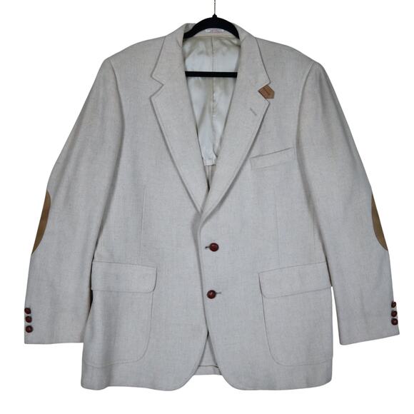 Bachrach Mens Elbow Patch Sport Coat Blazer Jacket Size L Cream Leather Buttons - Picture 1 of 14